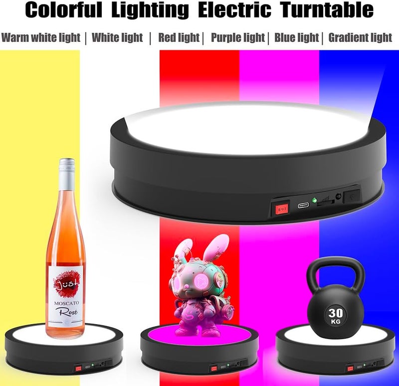 JAYEGT Variety Colors LED Light Non-Slip Rotating Display Stand , 66lbs Load, 360 Degree Photography Turntable for Glass Crystal Spherical Artwork (8.66inch / 6Color LED Light / Black / Wired) - Image 2